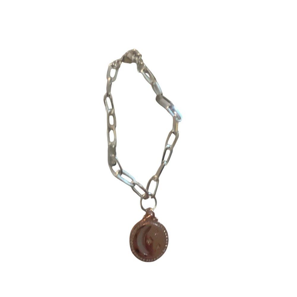 Unwritten Gold Silver Tone Bracelet Chain Link Mother Pearl Crescent Moon 7.5" - Picture 3 of 4